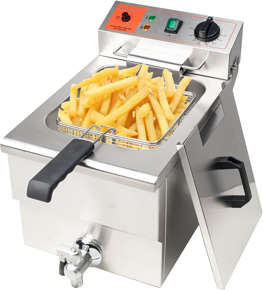 Valgus 1750W Stainless Steel Electric Deep Fryer 12L Large Capacity Countertop Kitchen Frying Machine with Basket & Lid, Drain System