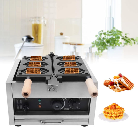 Commercial Waffle Maker Waffle-Iron, 3Pcs Nonstick Electric Waffle Machine Adjustable Time and Temperature, Stainless Steel Belgian Waffle Maker for Bakeries Snack Bar Restaurant Family 110V 1400W