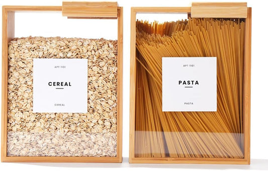 Food Dispenser 2L | Kitchen Organizers and Storage | Food Containers & Cereal Dispenser for Pantry Organization And Storage Container | Cereal, Rice, Flour, Snack (Bamboo, 2) (Glass, 2)