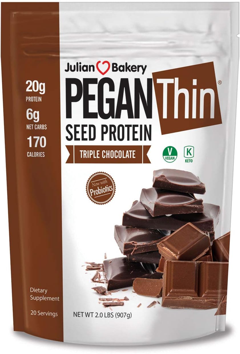 Julian Bakery Pegan Thin Protein Powder | Triple Chocolate | Organic Sacha Inchi Protein | 20g Protein | 6 Net Carbs | 2 LBS | 20 Servings