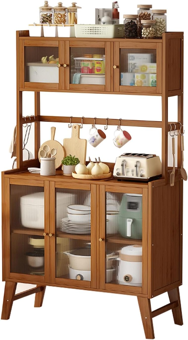 Kitchen Storage Rack，Kitchen Appliance Storage，multi-layer space, spacious countertop, transparent door design, stable structure, suitable for various scenarios(93*31*162cm\/36.6in*12.2in*63.8in)