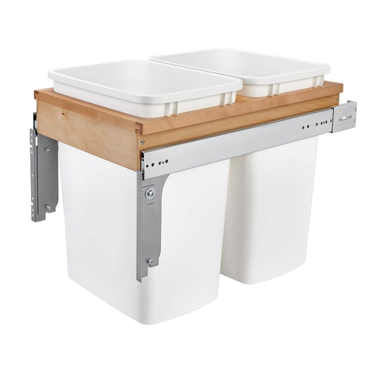 Rev-A-Shelf Top Mount Double Pullout Under Cabinet 35 Quart Kitchen Trash Cans with 150 Pound Rated Full-Extension Slides, 4WCTM-18DM2-175