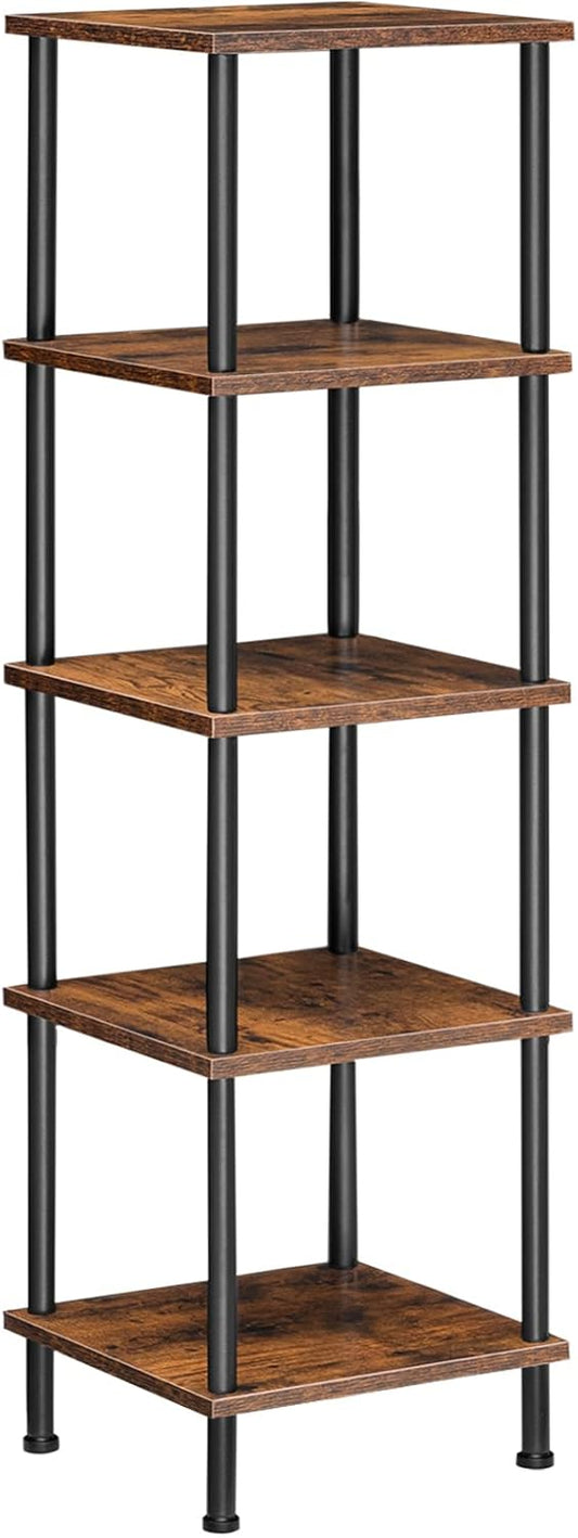 HOOBRO 5-Tier Corner Shelf Stand, Corner Square Rack Display Shelf, Tall Storage Plant Stand, Bookcase for Small Spaces, Living Room, Home Office, Kitchen, Rustic Brown and Black BF50CJ01