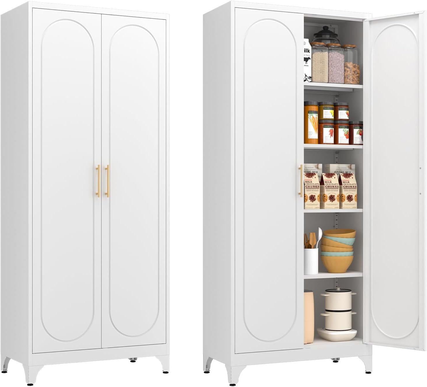 Polup Metal Storage Cabinet with Doors and Shelves, 75 Inch Tall Kitchen Pantry Cabinet, Pantry Cabinets for Kitchen Storage, Freestanding Cupboard for Living, Dining Room, White, Assembly Required