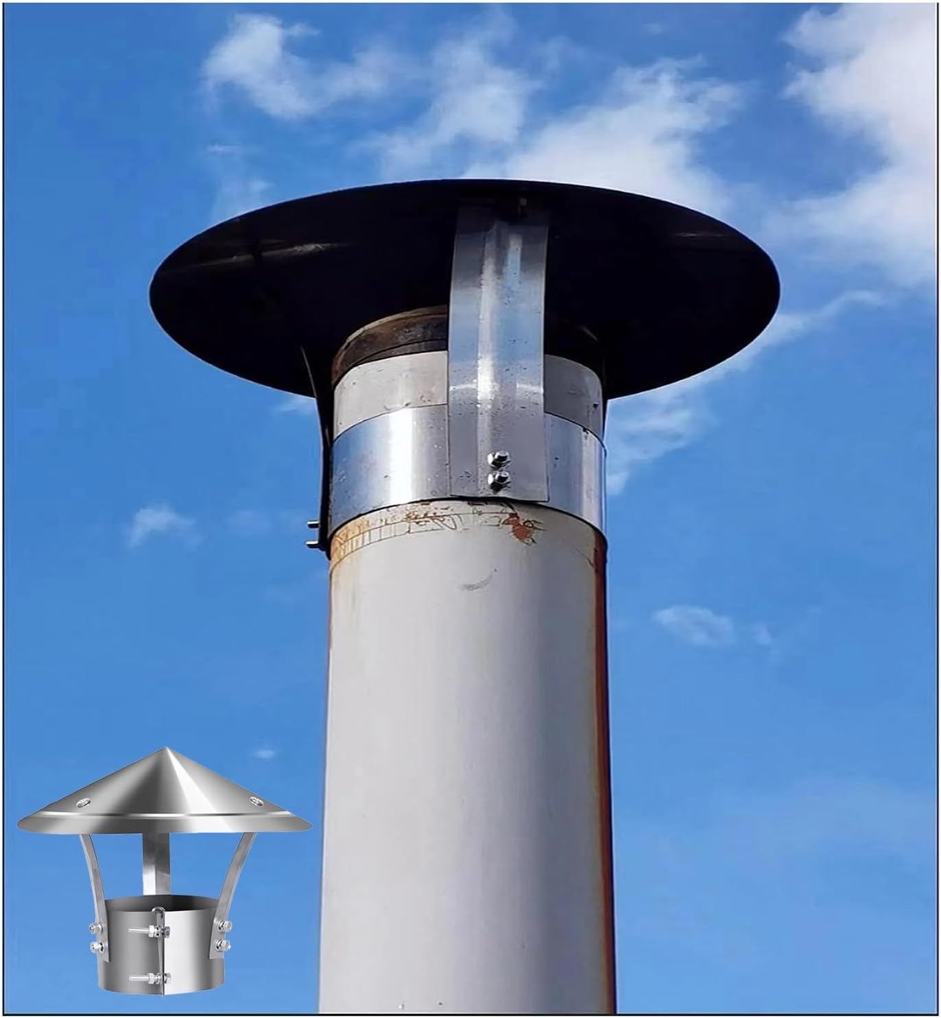 Chimney Hood, Cone Shaped Chimney Attachment, Galvanised Rain Cover for Fireplace, Chimney Attachment, Chimney Protection, Exhaust Pipe End Cap