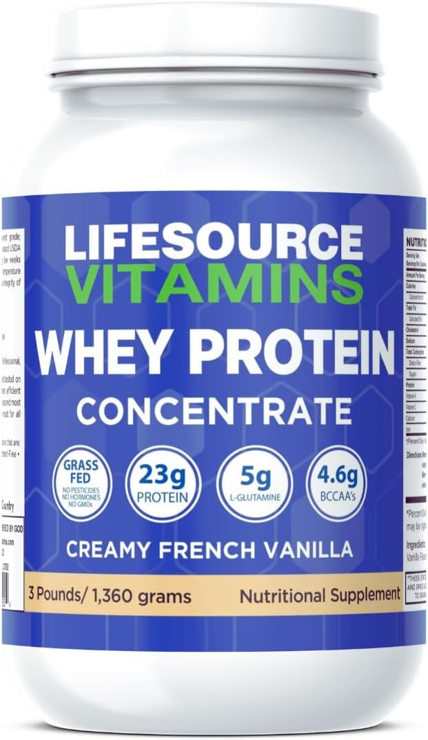 LifeSource Vitamins 3 lb Grass Fed Whey Protein Concentrate - Creamy French Vanilla w/Stevia - Free Priority Shipping