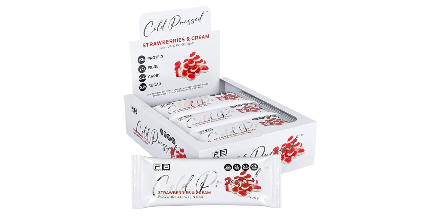 Fibre Boost Cold Pressed Strawberries and Cream flavoured Protein Bar