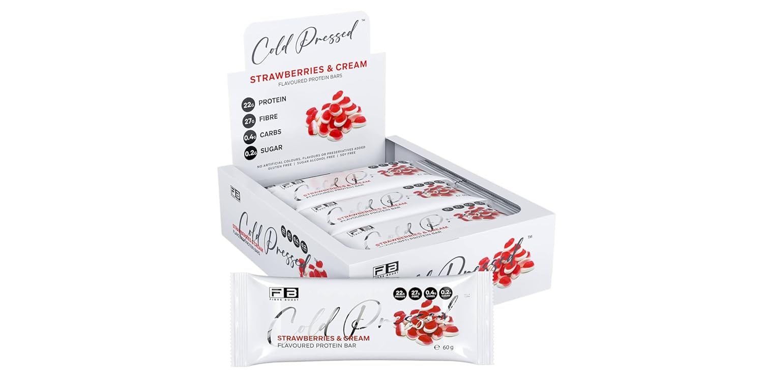 Fibre Boost Cold Pressed Strawberries and Cream flavoured Protein Bar