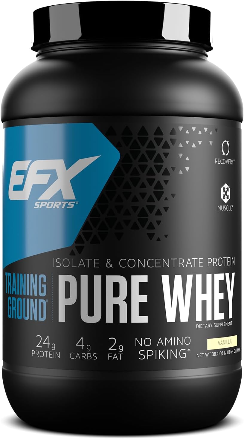 EFX Sports Training Ground Pure Whey Protein Powder | Fast Digesting Isolate & Concentrate | Muscle Growth & Recovery | 24g Protein | 32 Servings (Vanilla)