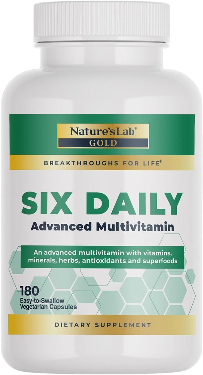 Nature's Lab Six Daily Advanced Multivitamin - Over 90 Nutrients, Minerals, Antioxidants, Herbs & Whole Foods - 180 Capsules (30 Day Supply)
