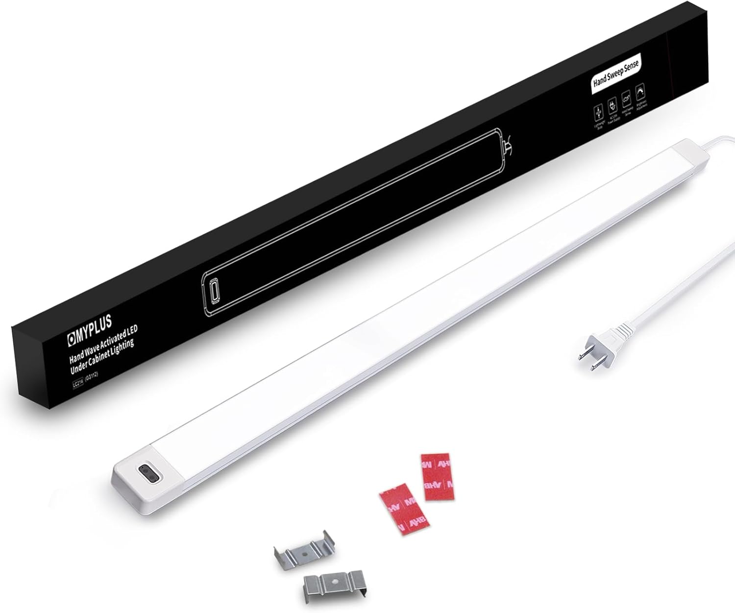 MYPLUS 24 Inch Under Cabinet Lights with Hand Wave, Under Counter Lighting 4000K Natural White,Dimmable,Plug and Play,LED Lights for Kitchen Cabinet, Cupboard, Closet, Desk