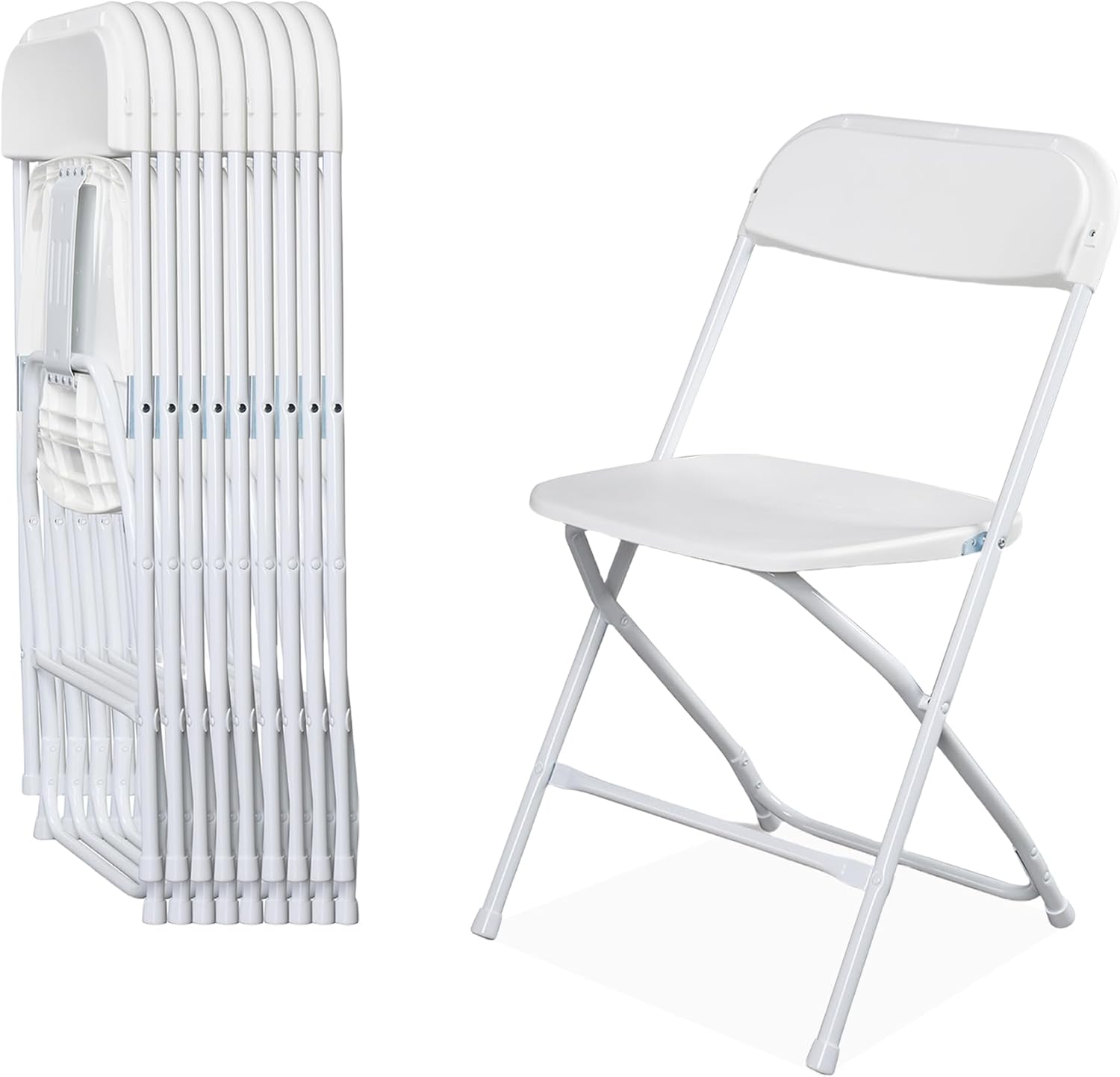 OLLODOT 10 Pack White Folding Chairs with 350-LBS Capacity, Plastic Foldable & Portable Indoor Outdoor Chairs, Portable Commercial Seat with Steel Frame for Office, Party, Events, Wedding & Dinning