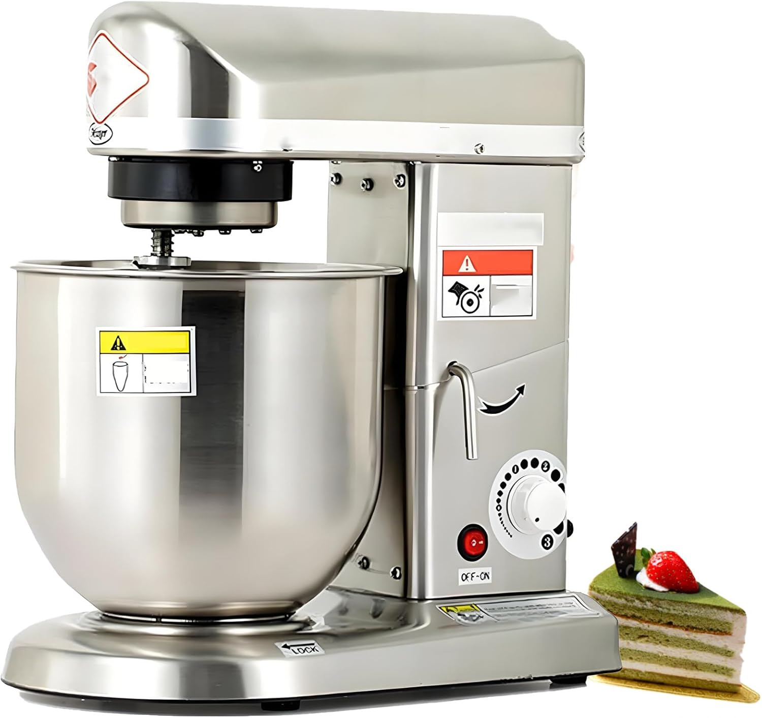 DNEPEI 3-in-1 Electric Stand Mixer, 5L\/7L\/10L Commercial Food Mixer with Stainless Steel Bowl, 3-Speed Dough Hook Kneader & Cake Beater, for Restaurant Food Shop Bakery Pizza 10L-220vSilver