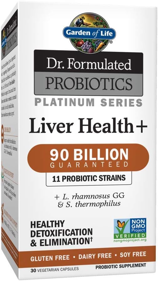 Garden of Life Dr. Formulated Probiotics Platinum Series Liver Health+ 90 Billion CFU Guaranteed, One a Day Probiotic for Healthy Detoxification & Elimination Support, Vegan, Gluten Free, 30 Capsules