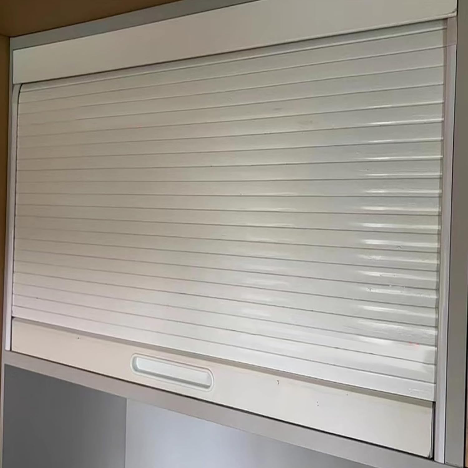 Tambour Door Kit White with Track, Pull-Down Metal Slat Cabinet Sliding Doors Panles for Wall Closet\/Appliance Garage\/Storage Bins, Custom Size(60x60cm)