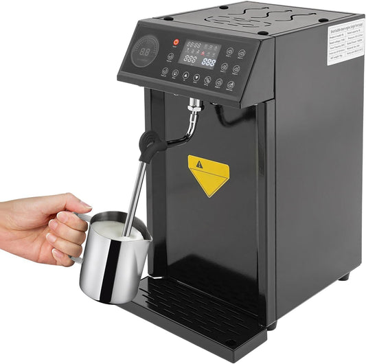 Commercial Milk Frother, 8L Automatic Milk Foam Machine Electric Steam Milk Frothing Machine Coffee Milk Foam Machine Steamer with LED Display for Tea Coffee Shop Black