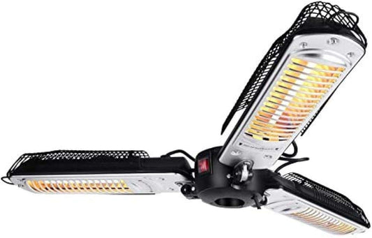Electric Infrared Patio Heaters,1500W Parasol Heater with 3 Heating Panels, Folding Space Pera Gazebo Office,Black