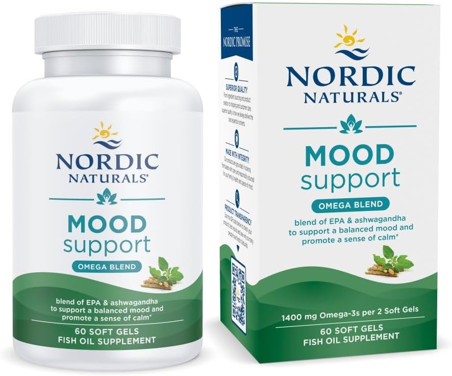 Nordic Naturals Mood Support Omega Blend - Unflavored - 60 Soft Gels - 1400 mg Omega-3 Supplement with EPA & DHA - Promotes Balanced Mood and Serenity - Non-GMO - 30 Servings