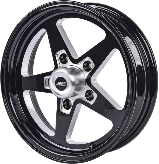JEGS SSR Star Aluminum Wheel 15” x 4” | 5 x 5” Wheel Bolt Pattern Spacing | -19 mm Offset | 1.75” Backspacing | Gloss Black Powder Coat | 3.27” Center Bore | Includes Center Cap
