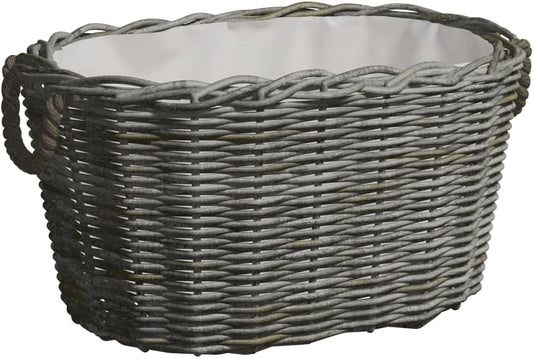 Firewood Basket with Carrying Handles Willow Firewood Basket with Handles, Durable Wood Carrier for Fireplace Storage 23.6"x15.7"x11" Gray Willow