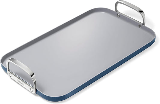 Caraway Double Burner Griddle - 19x12\u201D Griddle Pan - Non-Stick Ceramic Coated - Non Toxic, PTFE & PFOA Free - Oven Safe & Compatible with All Stovetops - Navy