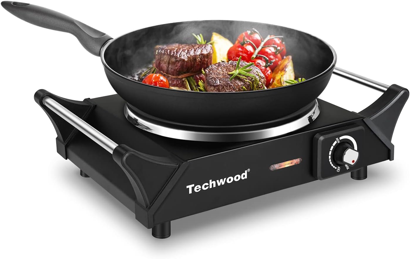 Hot Plate, Techwood Electric Stove for Cooking, 1500W Countertop Single Burner with Adjustable Temperature and Handles, 7.3\u201D Cooktop for RV\/Home\/Camp, Compatible for All Cookwares Black