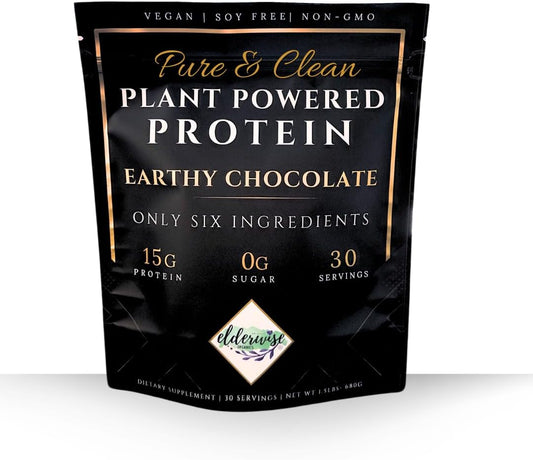 Plant Based Protein Powder - Earthy Chocolate - Only 6 ingredients - 0g Sugar - Vegan Protein Powder - 30 Servings - No Natural Flavors - No Artifical ingredients - Clean Plant Protien