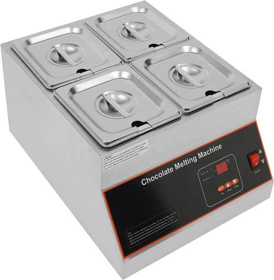 Chocolate Melting Machine Commercial Chocolate Tempering Machine 26lbs Capacity Stainless Steel Electric Chocolate Melter Pot Temperature Adjustable Chocolate Warmer for Home Bakery (4 Pots)