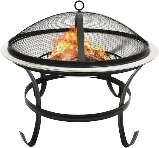 2-in-1 Fire Pit & BBQ Grill, 22" Square Stainless Steel Outdoor Heater with Cooking Grid, Poker, Mesh Cover, Patio Bonfire Stove