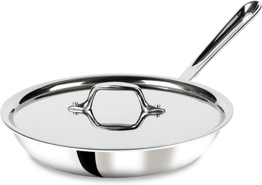 All-Clad D3 3-Ply Stainless Steel Fry Pan With Lid 10 Inch, Induction Compatible, Oven Broiler Safe 600F, Fast and Even Heat, Pots and Pans, Cooking Frying Pan, Skillet, Kitchen, Cookware, Silver