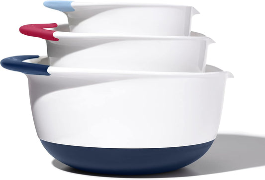 OXO,plastic Good Grips 3-Piece Mixing Bowl Set \u2013 Blueberry, Jam & Seltzer Handles\u200B,4.7 LITERS, Large