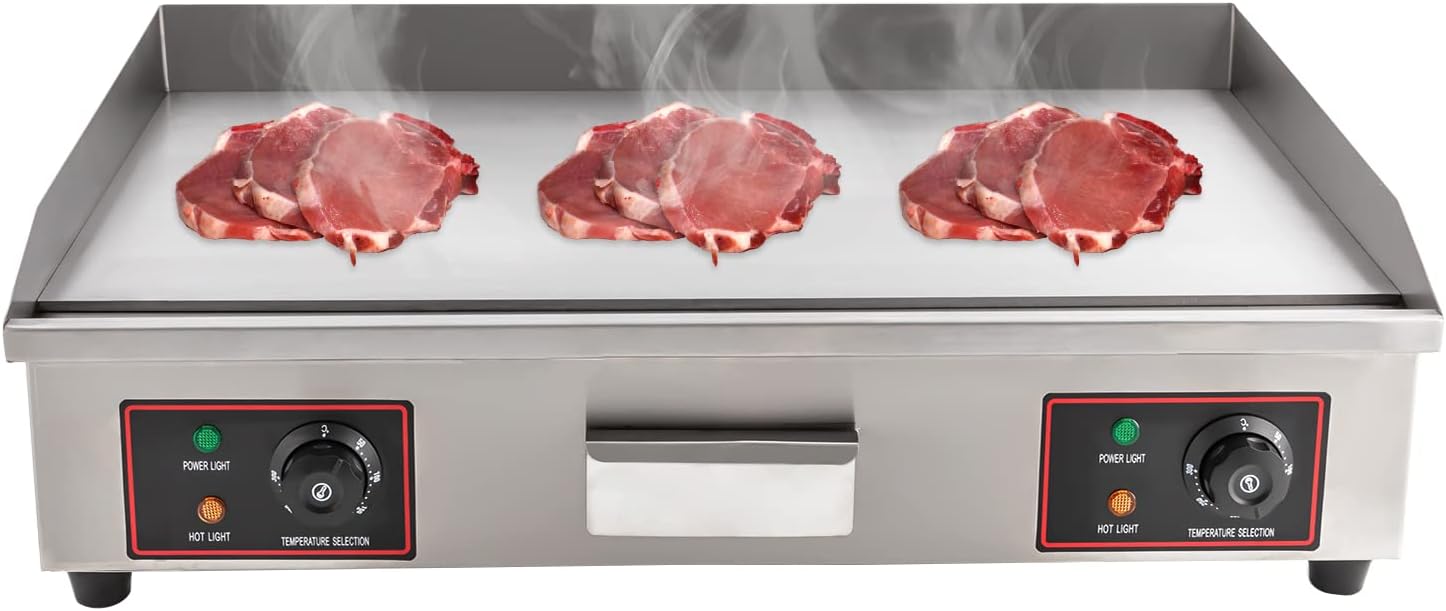 30" Commercial Electric Griddle, 3000W Electric Countertop Griddle Non-Stick Restaurant 110V Teppanyaki Flat Top Grill 430 Stainless Steel Adjustable Temperature Control 122°F-572°F
