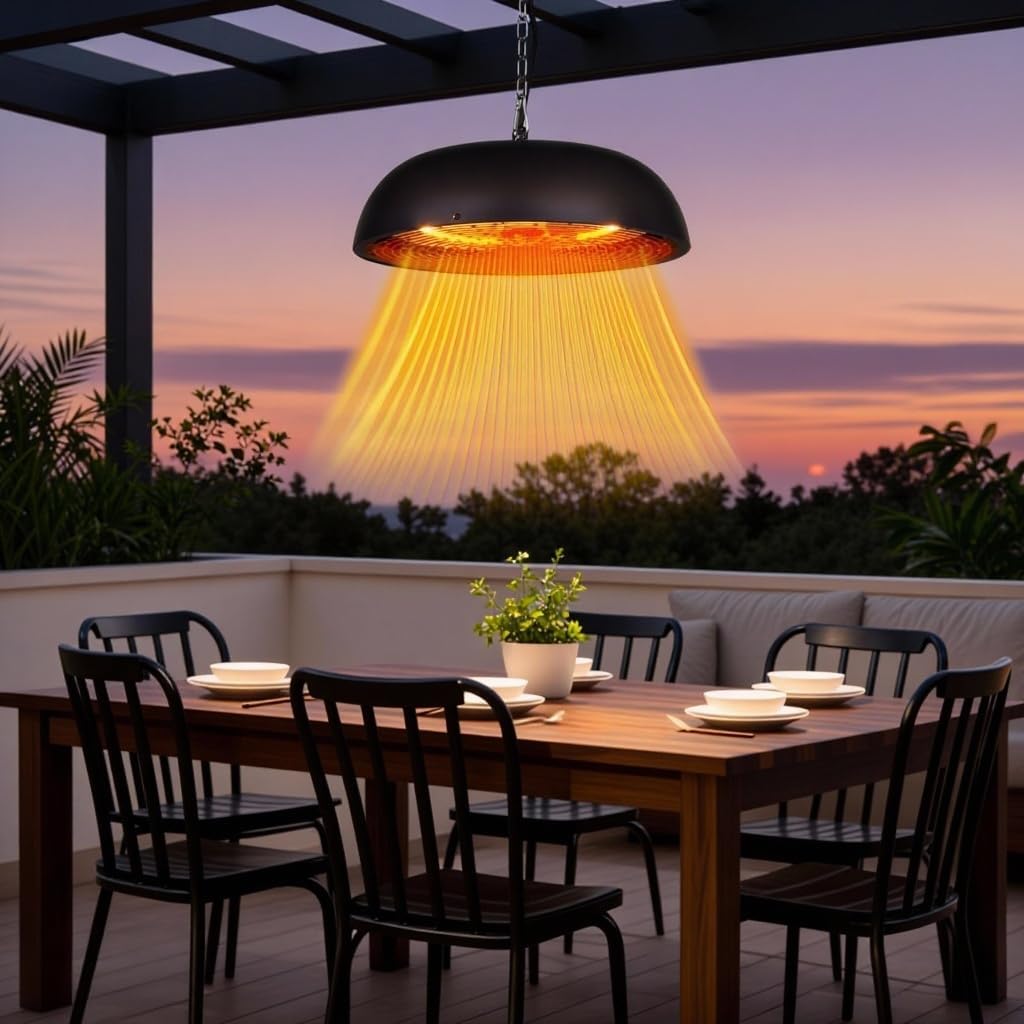 Cobuy Infrared Electric Patio Heater, 1500W Outdoor Heaters for Patio with Overheat Protection,1500W Hanging Ceiling Mounted Infrared Patio Heater with IP55,Cord-Free Design (black)