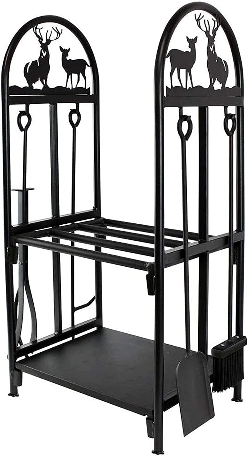 Firewood Rack, Firewood Holder, Outdoor Wood Holder, Steel Tube Firewood Storage Rack, Firewood Storage Rack for Indoor Fireplace Tool