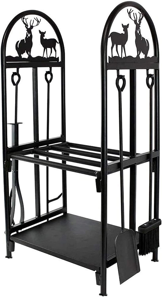 Firewood Rack, Firewood Holder, Outdoor Wood Holder, Steel Tube Firewood Storage Rack, Firewood Storage Rack for Indoor Fireplace Tool