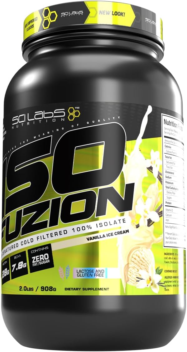 Iso Fuzion 100% Whey Isolate 28g Non Denatured Protein Powder, Vanilla Icecream Flavor, 2lb