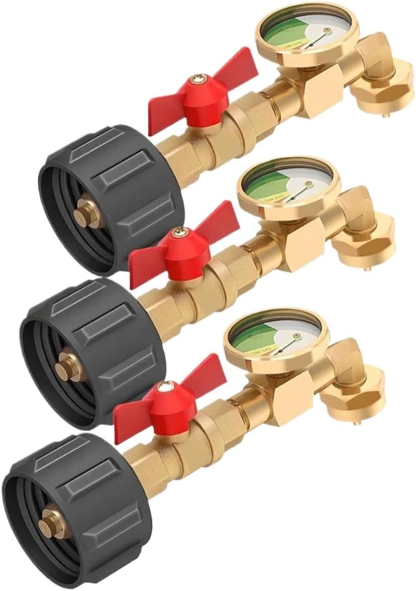 3 Pcs Propane Refill Elbow Adapter With Tank Gauge, Propane Tank Adapter For 1 Lb Tank, Universal Propane Gas Gauge