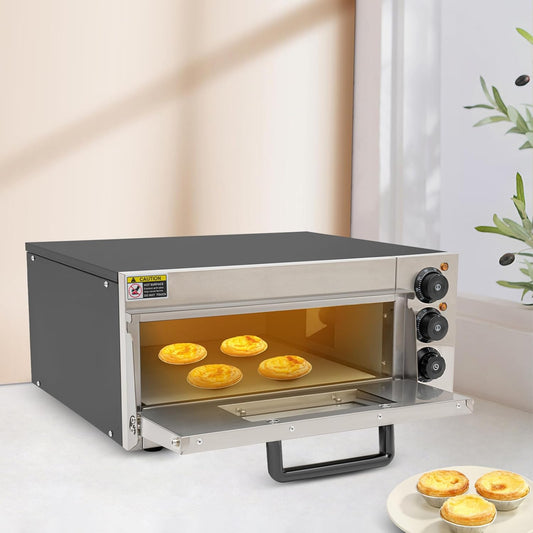 Indoor Pizza Oven 1800W Electric Countertop Pizza Oven with Handle and 30mins Timer Multifunctional Commercial Pizza Maker Machine 110V Indoor Pizza Oven for Home Kitchen Store, Black&Silver