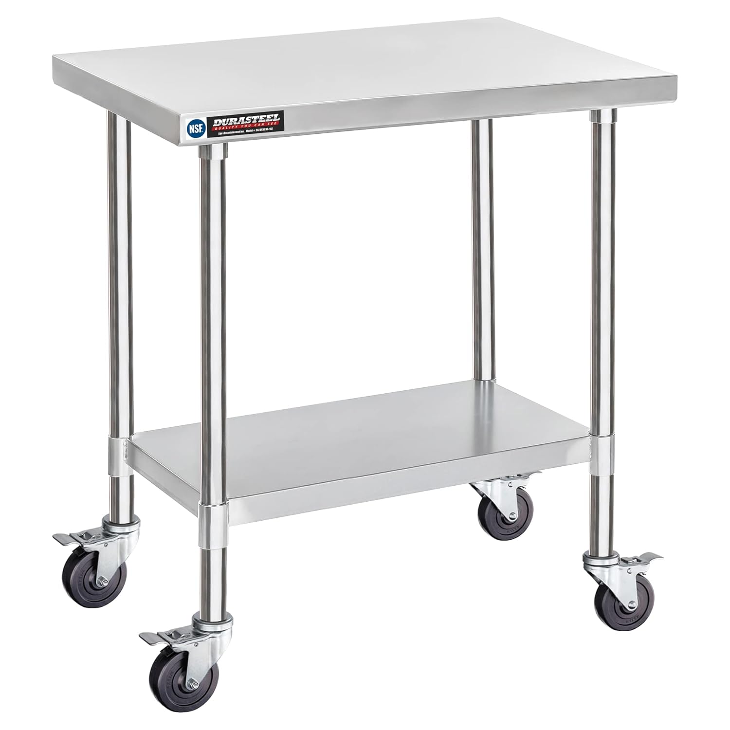 DuraSteel 30x36 NSF Stainless Steel Cart Work Table - Heavy Duty Rolling Food Prep Table Countertop Island - Metal Utility Cart on Wheels Caster, Grill Stand Storage Outdoor Kitchen Tables Bar Top
