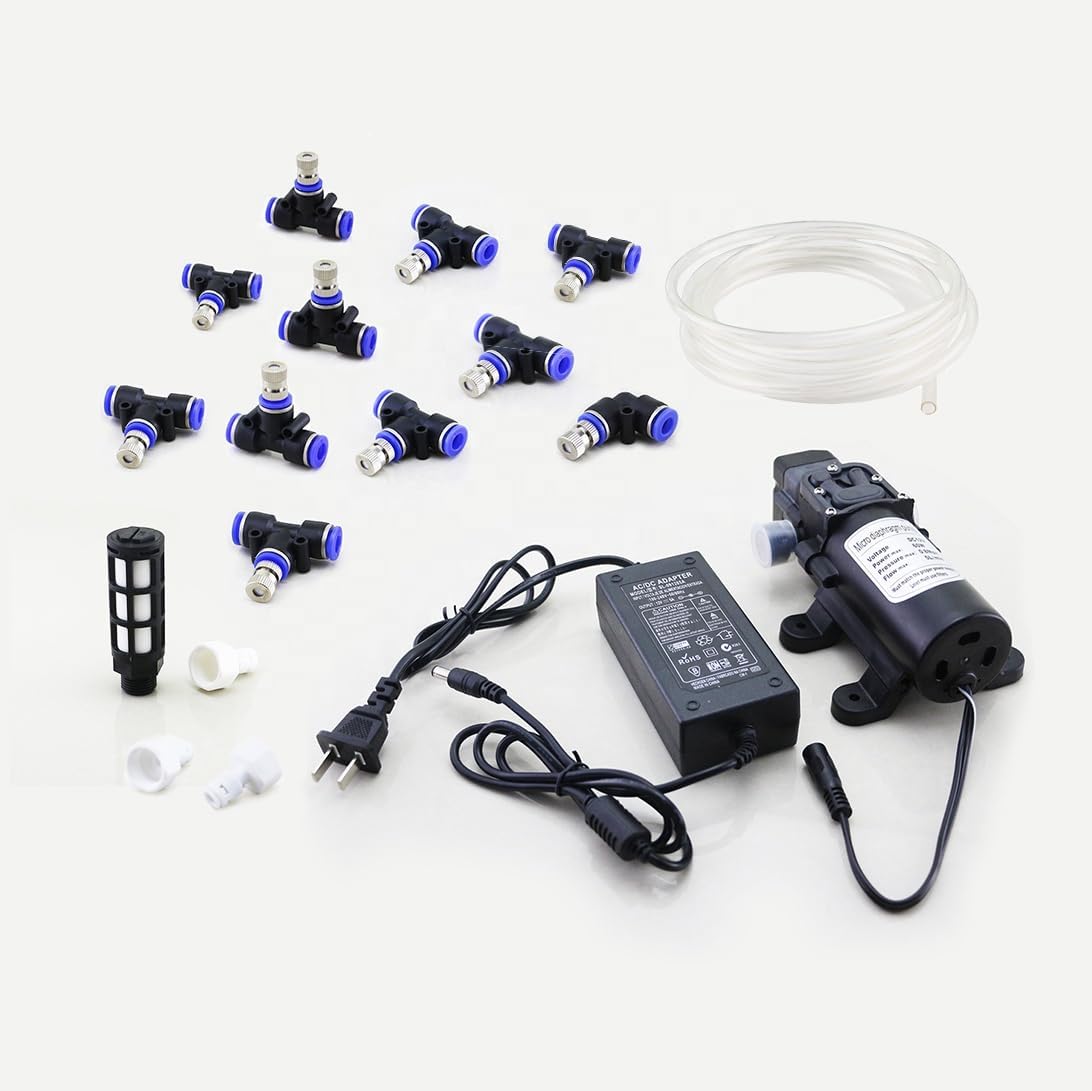 Gaslos T-1909 Brass Nozzles and Plastic Tees Mist Pump Low Pressure Fog Water Spray Nozzle Misting Nozzle for Cooling System - (Color: System Without Timer)