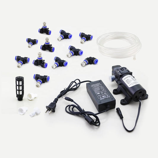 Gaslos T-1909 Brass Nozzles and Plastic Tees Mist Pump Low Pressure Fog Water Spray Nozzle Misting Nozzle for Cooling System - (Color: System Without Timer)