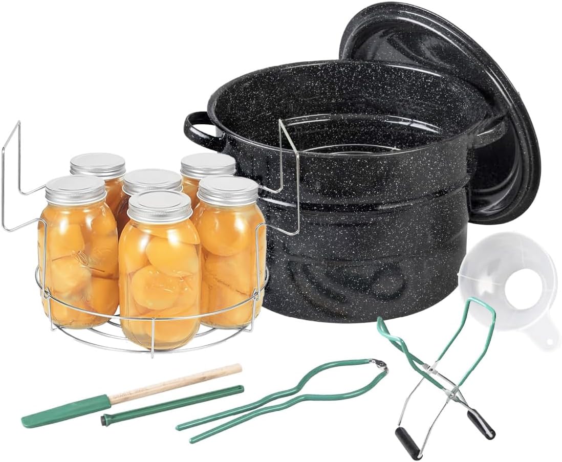 Granite Ware 8 Piece Enamelware Water bath canning Pot with Canning kit and Rack. Canning Supplies Starter Kit