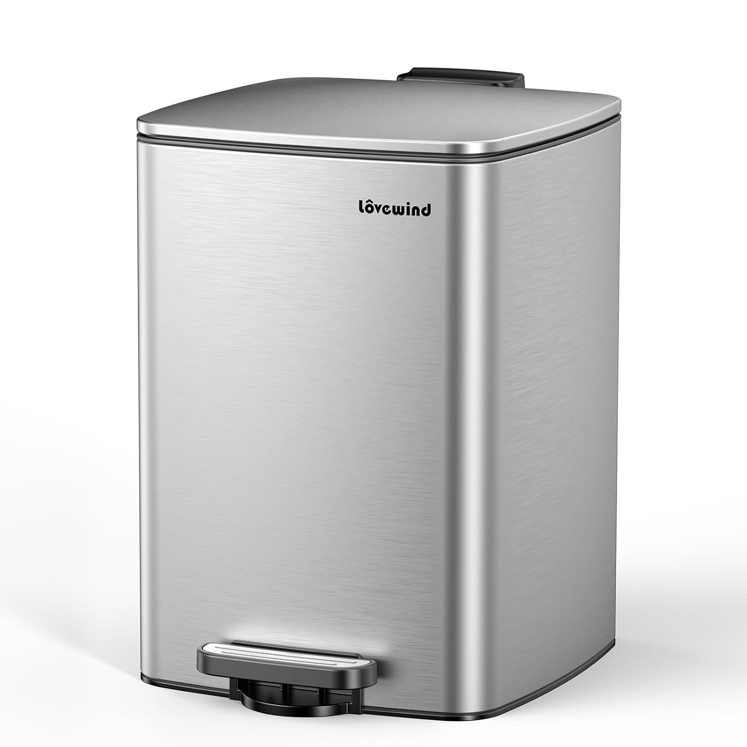 Lovewind Kitchen Trash Can with Lid, 5.2 Gallon\/20 L Footstep Garbage Can for Kitchen Bedroom Home Office, 20 Liter Trash Bin Brushed Stainless Steel Waste Bin with Soft-Close Lid,Silver