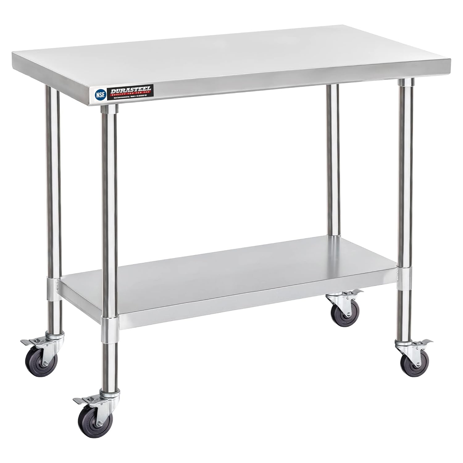 DuraSteel 30x48 NSF Stainless Steel Cart - Heavy Duty Food Prep Table with Undershelf - Rolling Kitchen Island on Wheels for Commercial Restaurant Kitchen, Garage, Outdoor Cooking, BBQ Grill, Counter