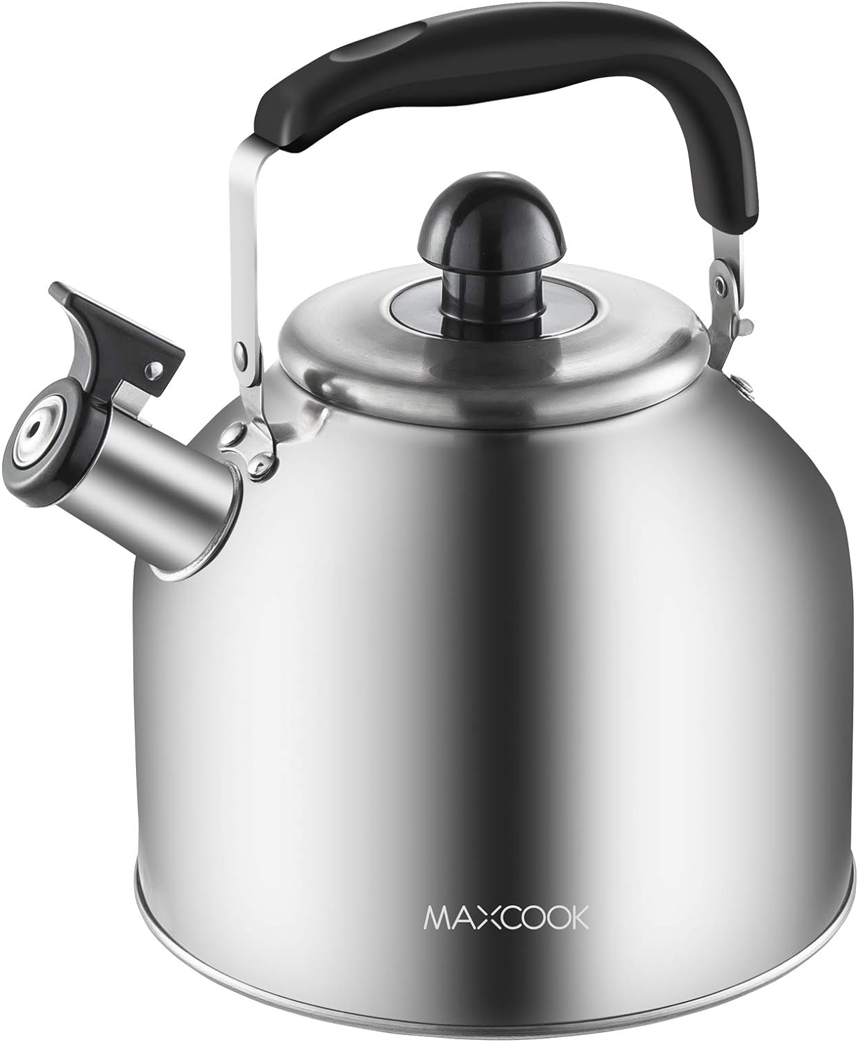 MAXCOOK 4.2 Quart\/4L Stainless Steel Whistling Tea Kettle,Brushed Satin, Suitable to Boiling Water & Tea on Induction Stove, Gas Stove Top