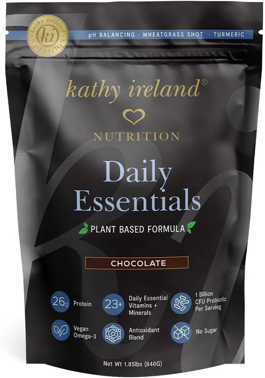 AMAXI Kathy Ireland Nutrition Daily Essentials Plant-Based Protein Powder for Women, 26g Vegan Protein, Lean Meal Replacement - Chocolate