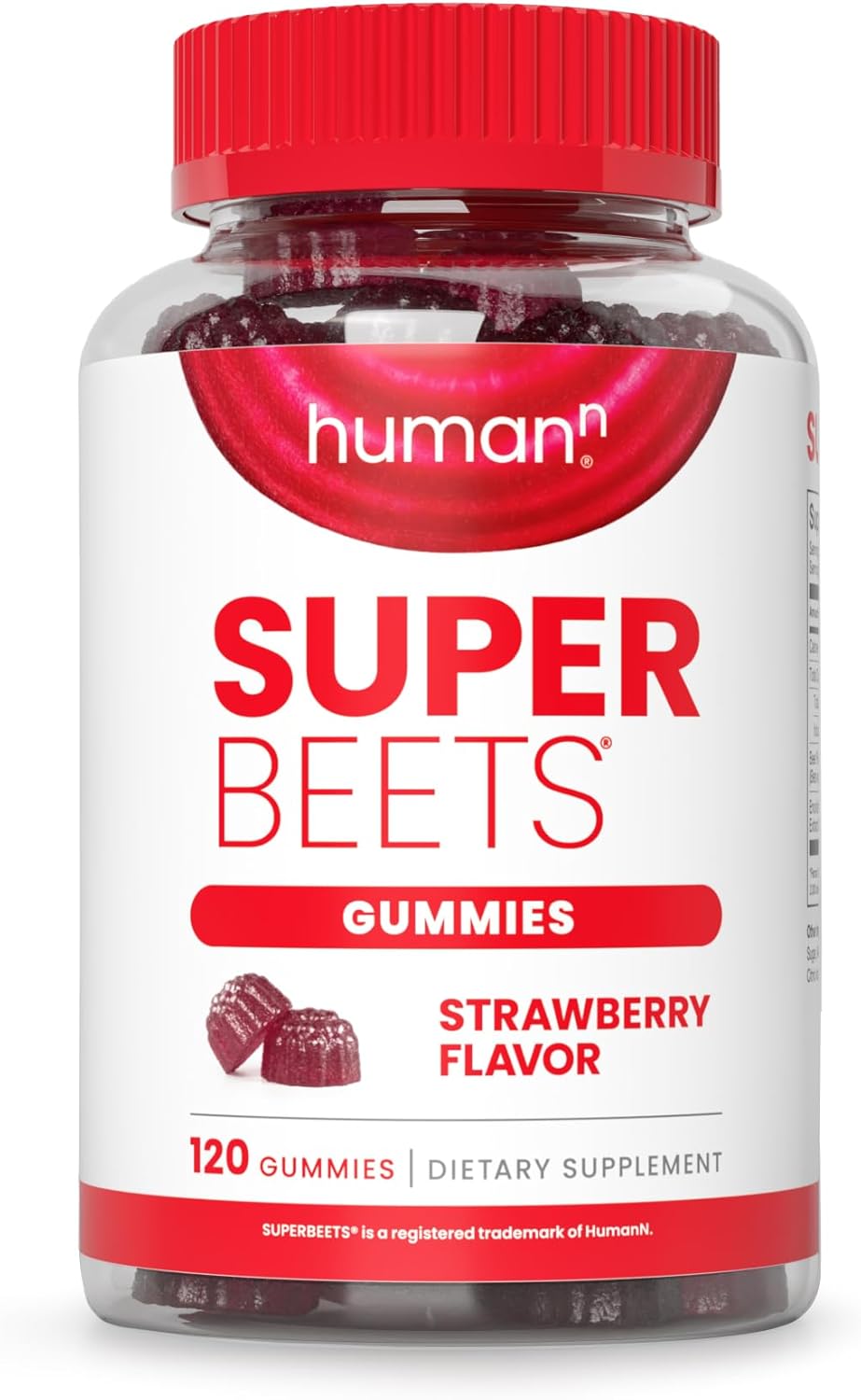 HumanN SuperBeets Strawberry Heart Gummies - Beetroot & Grape Seed Extract, 120 Count