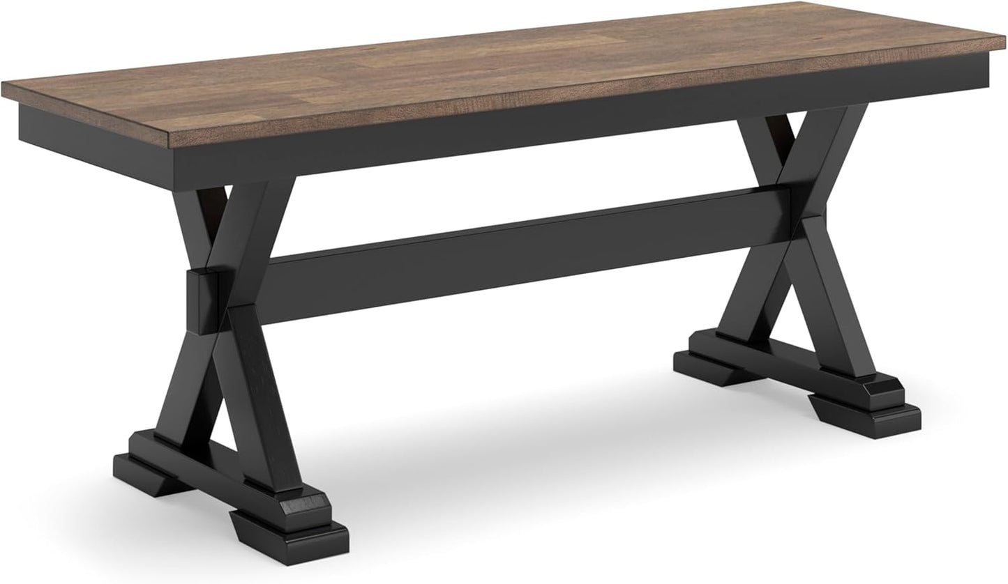 Signature Design by Ashley Wildenauer Farmhouse 50" Dining Bench, Dark Brown & Black