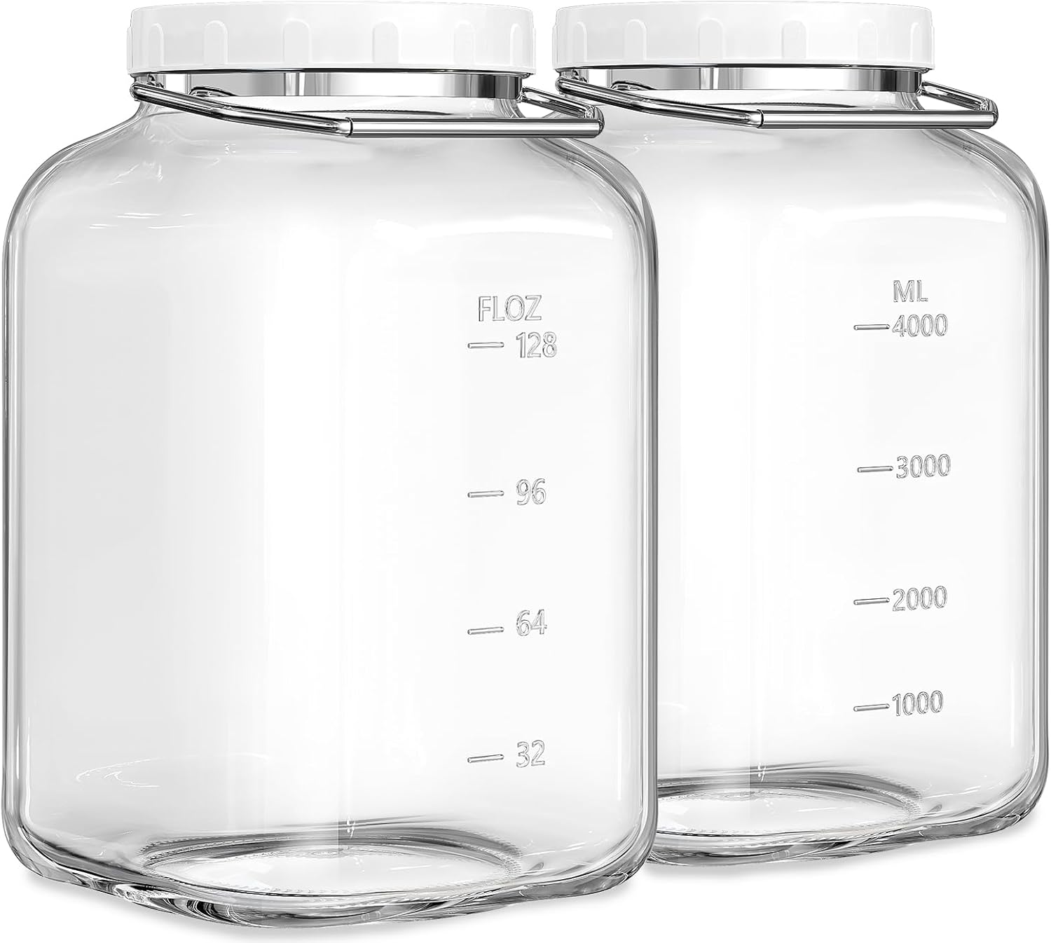 1.5 Gallon Glass Jar with airtight Lid, 2 Pack Wide Mouth Mason Jars with Sturdy Handle, Storage Containers with 2 Clear Scales(192 fl Oz/5700ML), Large Glass Jar for Pickling, Canning, Storage