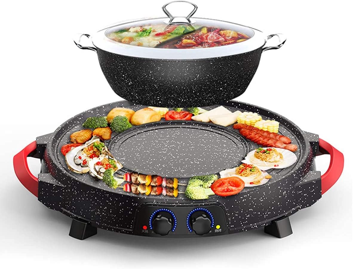 BBQ Smokeless Grill Multifunctional BBQ hot Pot Double Pot,Integrated Kitchen Pot,Electric hot Pot,Electric Barbecue Grill,Electric Baking Tray is Convenient and Stylish-One-Piece shabu-shabu